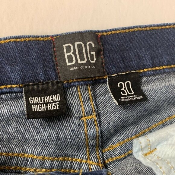 BDG Urban Outfitters High-Rise Girlfriend Dark Wash Raw Hem Jeans Size 30 - Picture 10 of 12